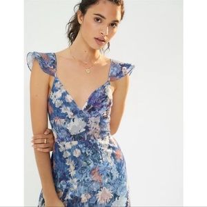 Hutch Anthropologie Blue Floral Midi Dress Size 12
